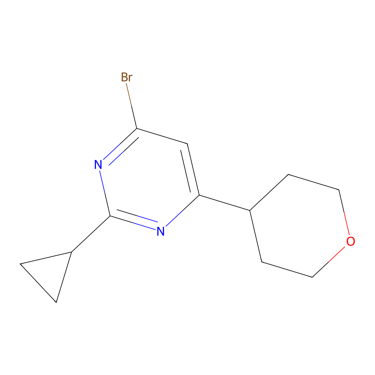 4-Bromo-2-cyclopropyl-6-(4-tetrahydropyranyl)pyrimidine molecular structure, CAS 1412957-14-2
