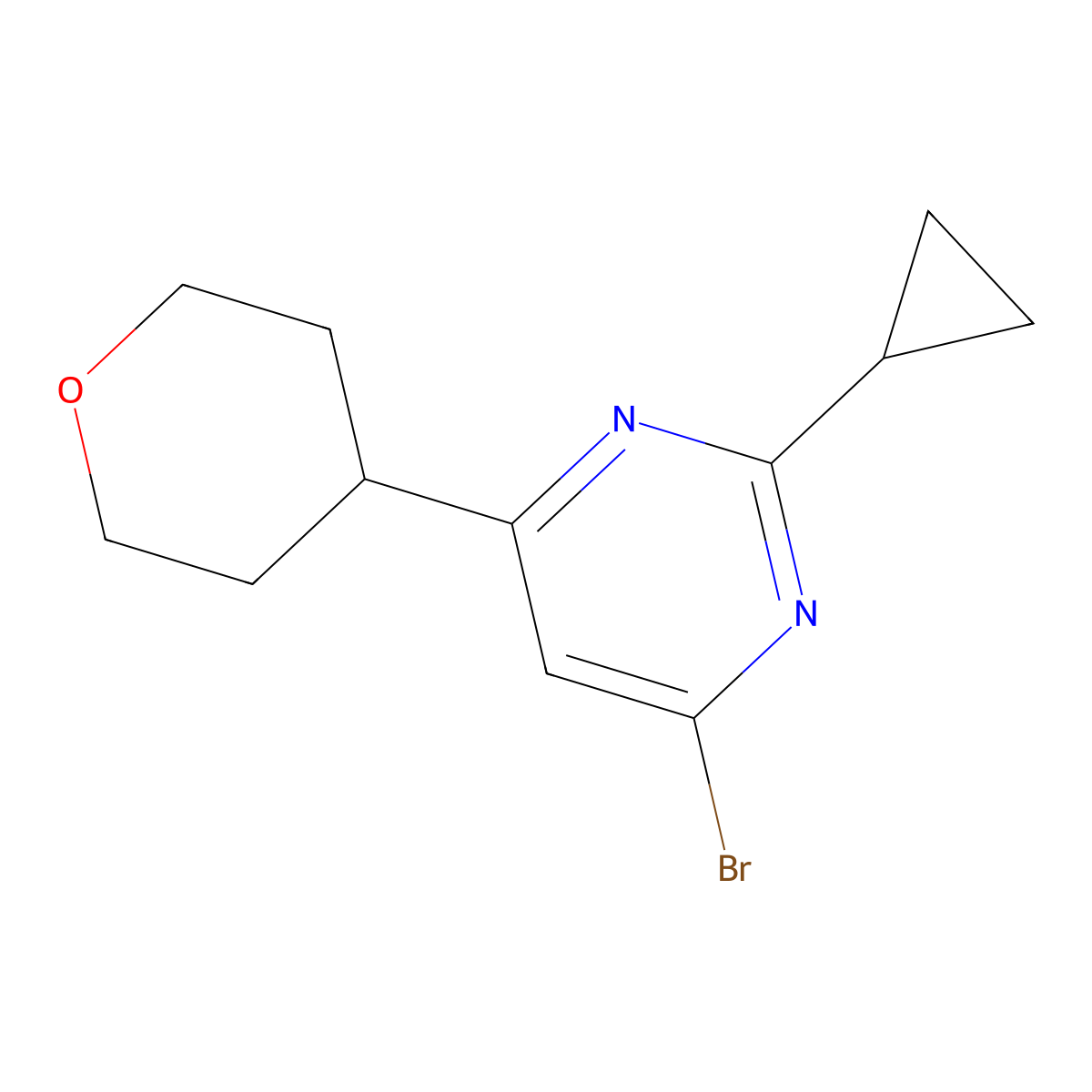 4-Bromo-2-cyclopropyl-6-(4-tetrahydropyranyl)pyrimidine molecular structure, CAS 1412957-14-2