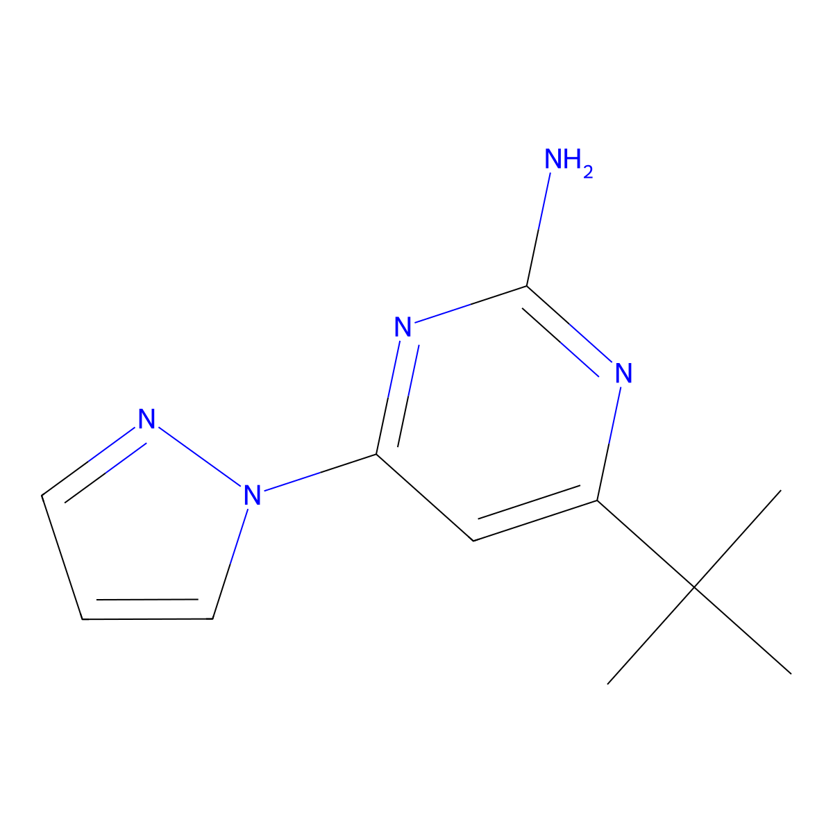2-amino-4-(1H-pyrozol-1-yl)-6-(tert-butyl)pyrimidine molecular structure, CAS 1412957-15-3