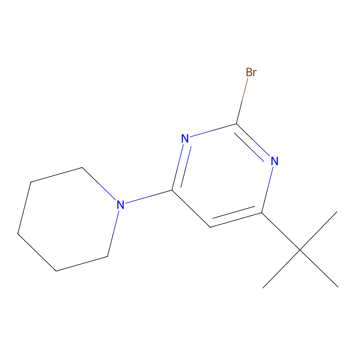 2-Bromo-4-(piperidin-1-yl)-6-(tert-butyl)pyrimidine molecular structure, CAS 1412957-20-0