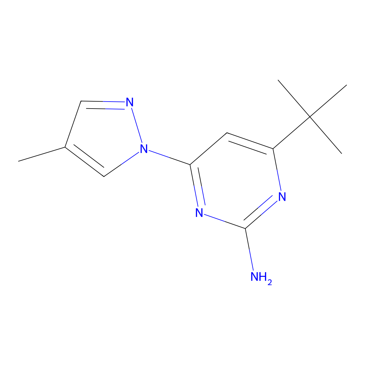 2-amino-4-(1H-4-methylpyrozol-1-yl)-6-(tert-butyl)pyrimidine molecular structure, CAS 1412957-22-2