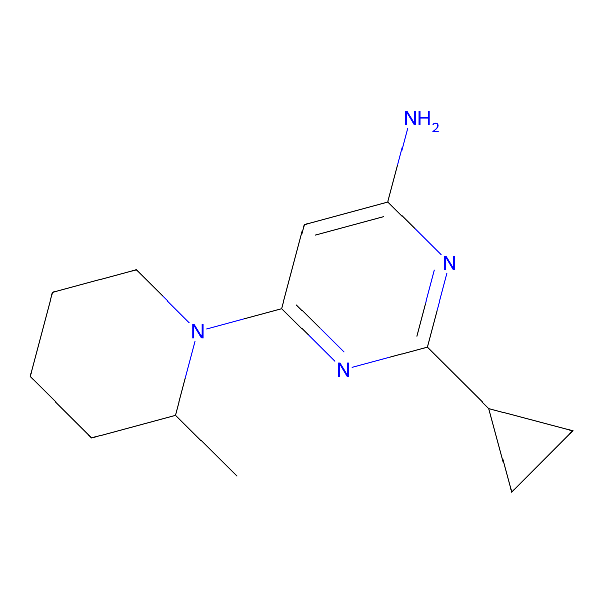 2-Cyclopropyl-6-(2-methylpiperidin-1-yl)pyrimidin-4-amine molecular structure, CAS 1412957-33-5