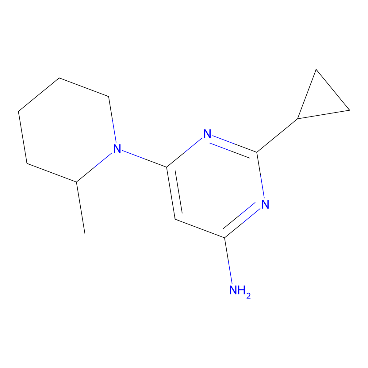 2-Cyclopropyl-6-(2-methylpiperidin-1-yl)pyrimidin-4-amine molecular structure, CAS 1412957-33-5