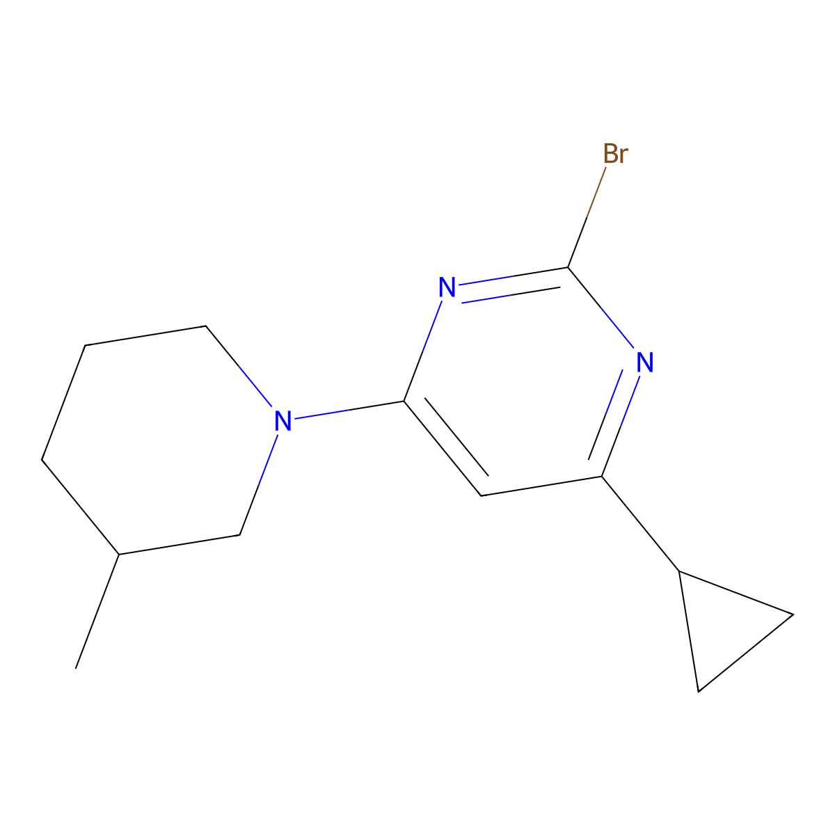 2-Bromo-4-(3-methylpiperidin-1-yl)-6-cyclopropylpyrimidine molecular structure, CAS 1412957-38-0