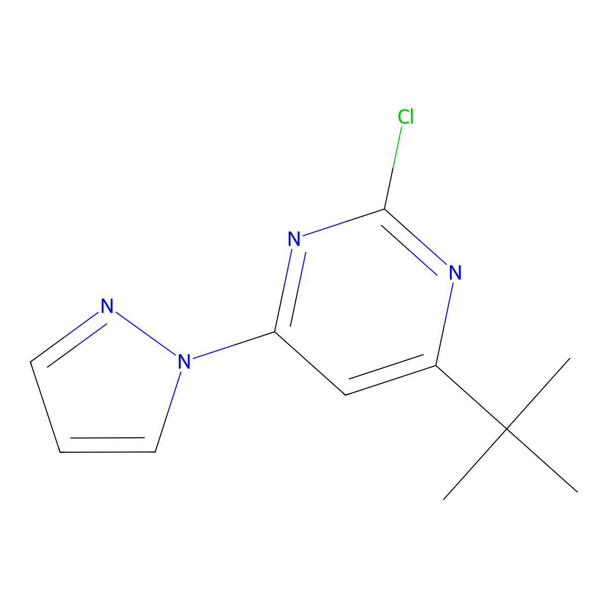 2-chloro-4-(1H-pyrozol-1-yl)-6-(tert-butyl)pyrimidine molecular structure, CAS 1412957-48-2