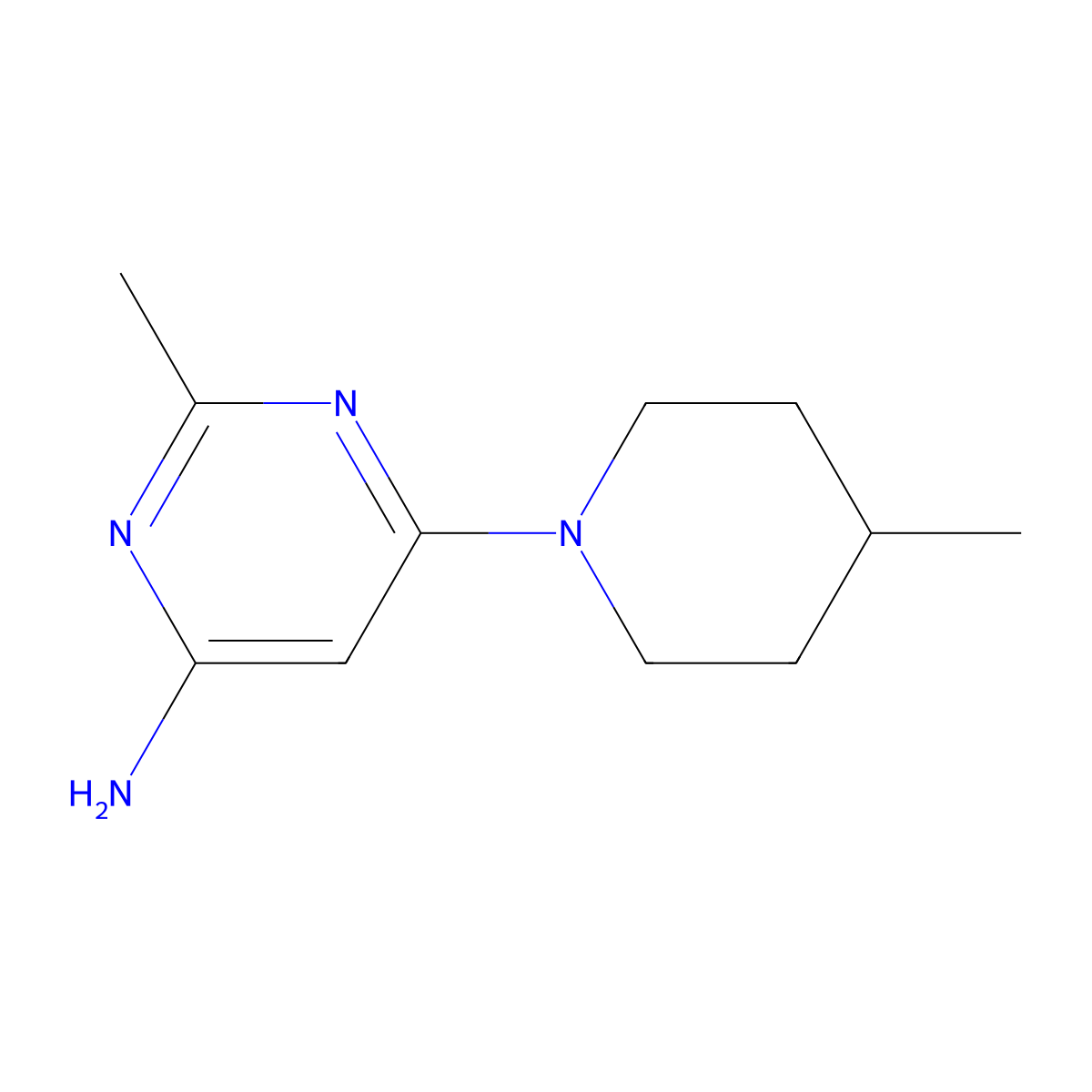 2-Methyl-6-(4-methylpiperidin-1-yl)pyrimidin-4-amine molecular structure, CAS 1412957-54-0