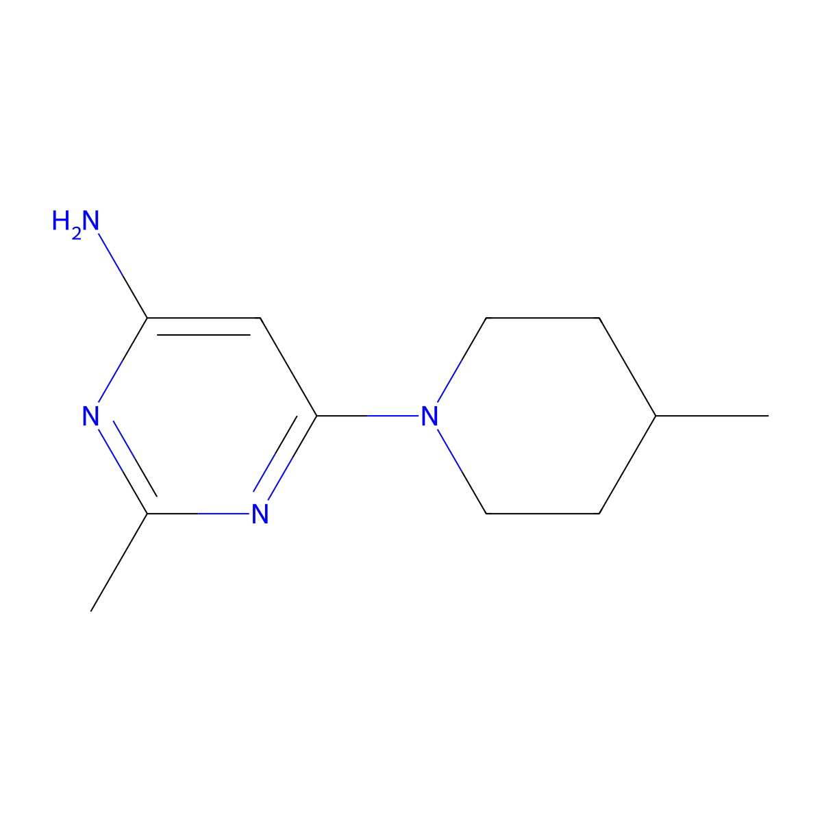 2-Methyl-6-(4-methylpiperidin-1-yl)pyrimidin-4-amine molecular structure, CAS 1412957-54-0