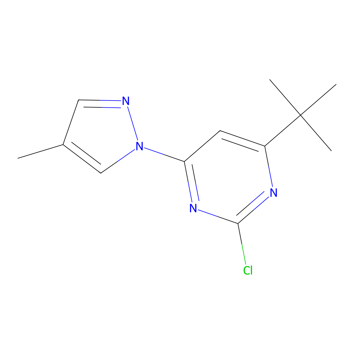 2-chloro-4-(1H-4-methylpyrozol-1-yl)-6-(tert-butyl)pyrimidine molecular structure, CAS 1412957-56-2