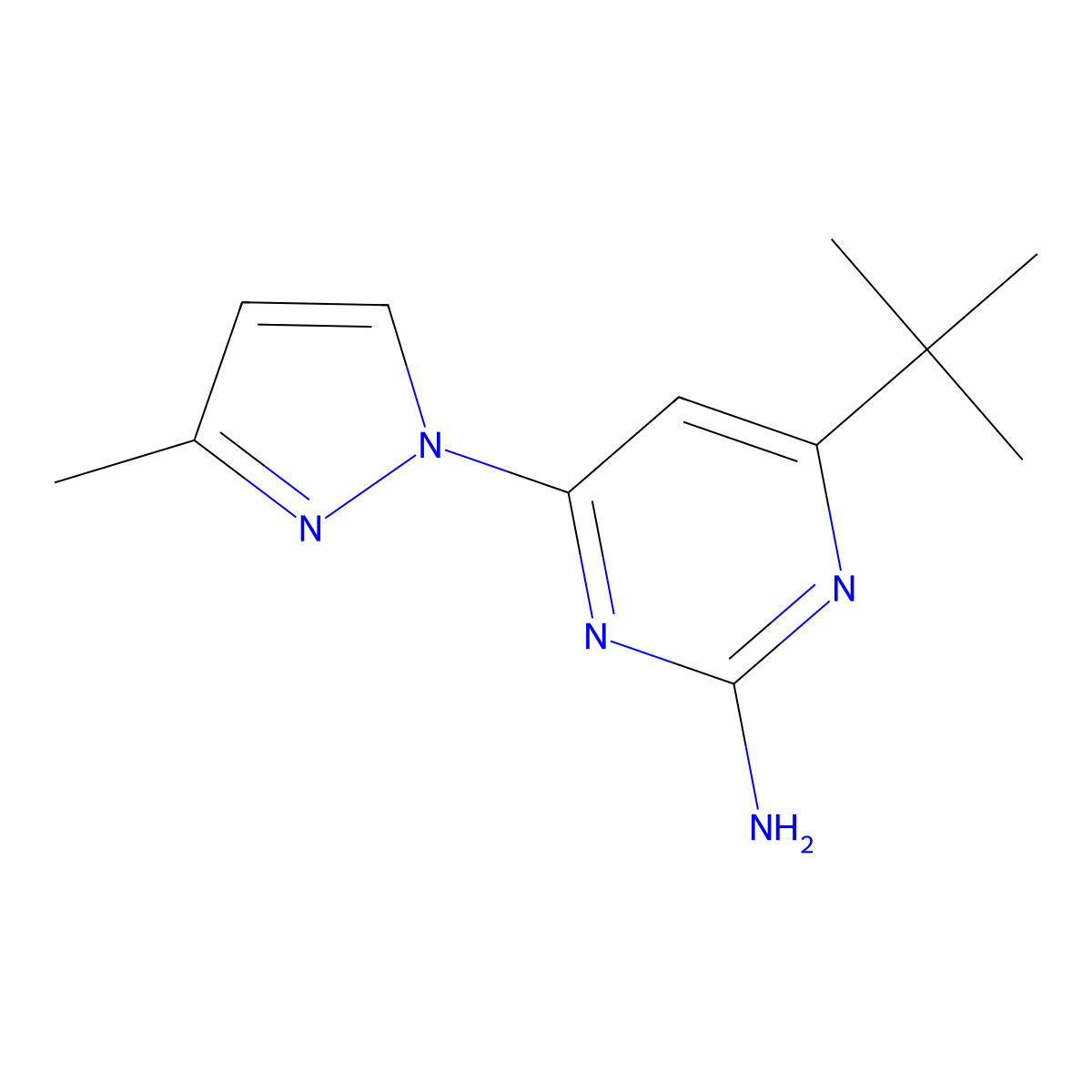 2-amino-4-(1H-3-methylpyrozol-1-yl)-6-(tert-butyl)pyrimidine molecular structure, CAS 1412957-65-3