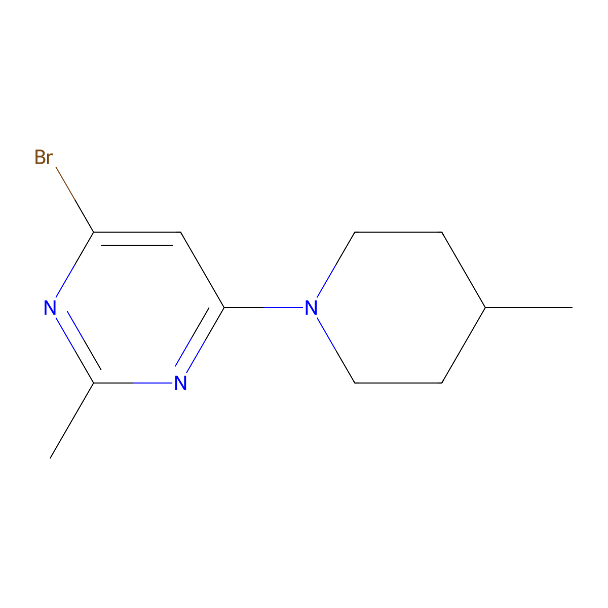 4-Bromo-2-methyl-6-(4-methylpiperidin-1-yl)pyrimidine molecular structure, CAS 1412957-76-6