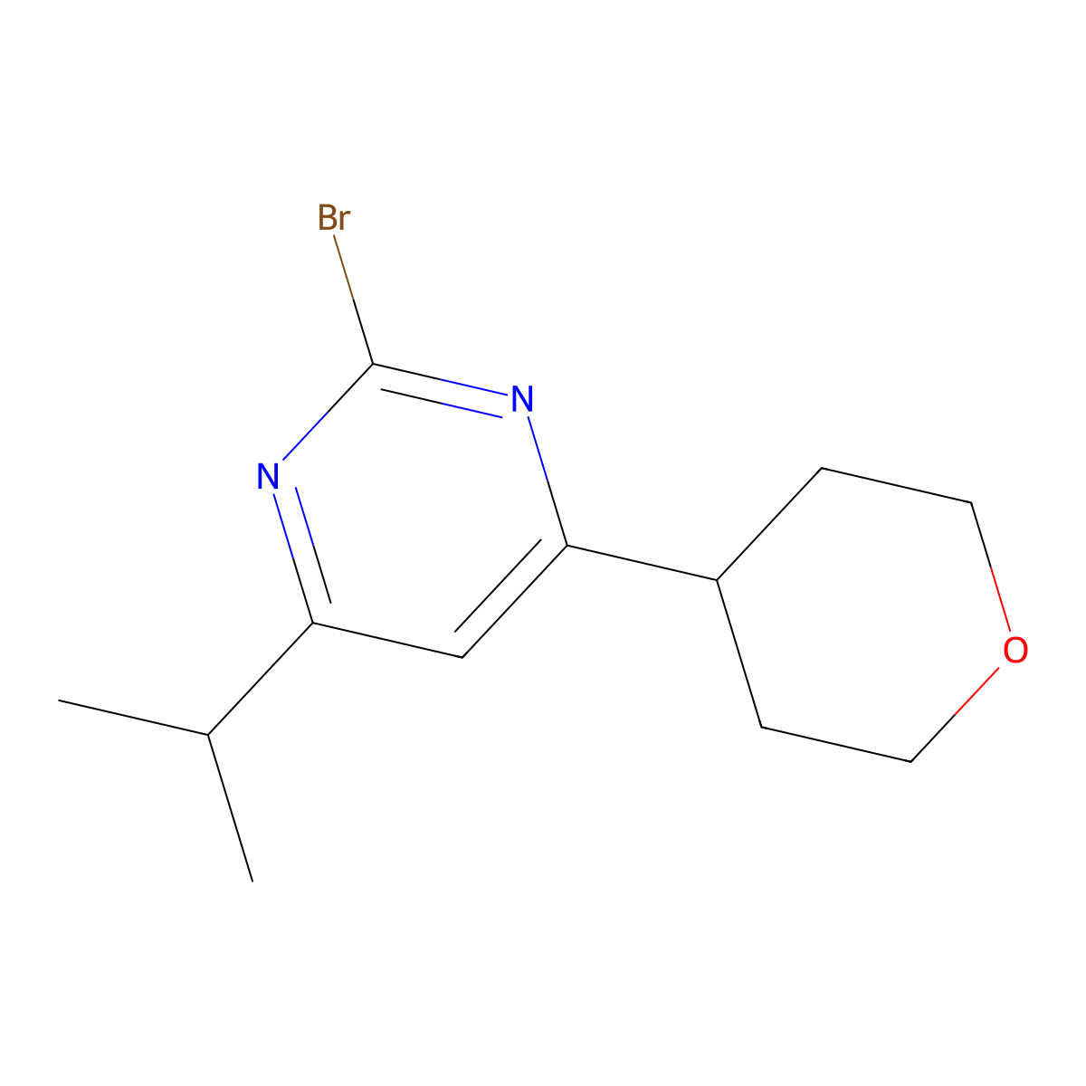 2-Bromo-4-(4-tetrahydropyranyl)-6-(iso-propyl)pyrimidine molecular structure, CAS 1412957-82-4