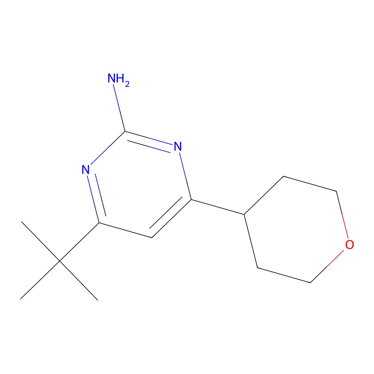 2-Amino-4-(4-tetrahydropyranyl)-6-(tert-butyl)pyrimidine molecular structure, CAS 1412958-03-2