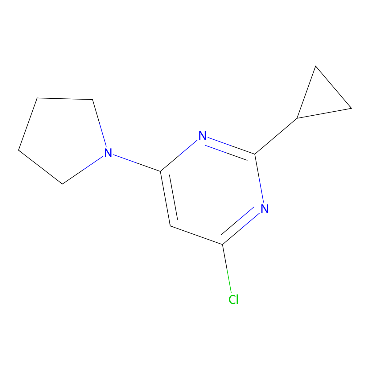 4-Chloro-2-cyclopropyl-6-(pyrrolidin-1-yl)pyrimidine molecular structure, CAS 1412958-09-8