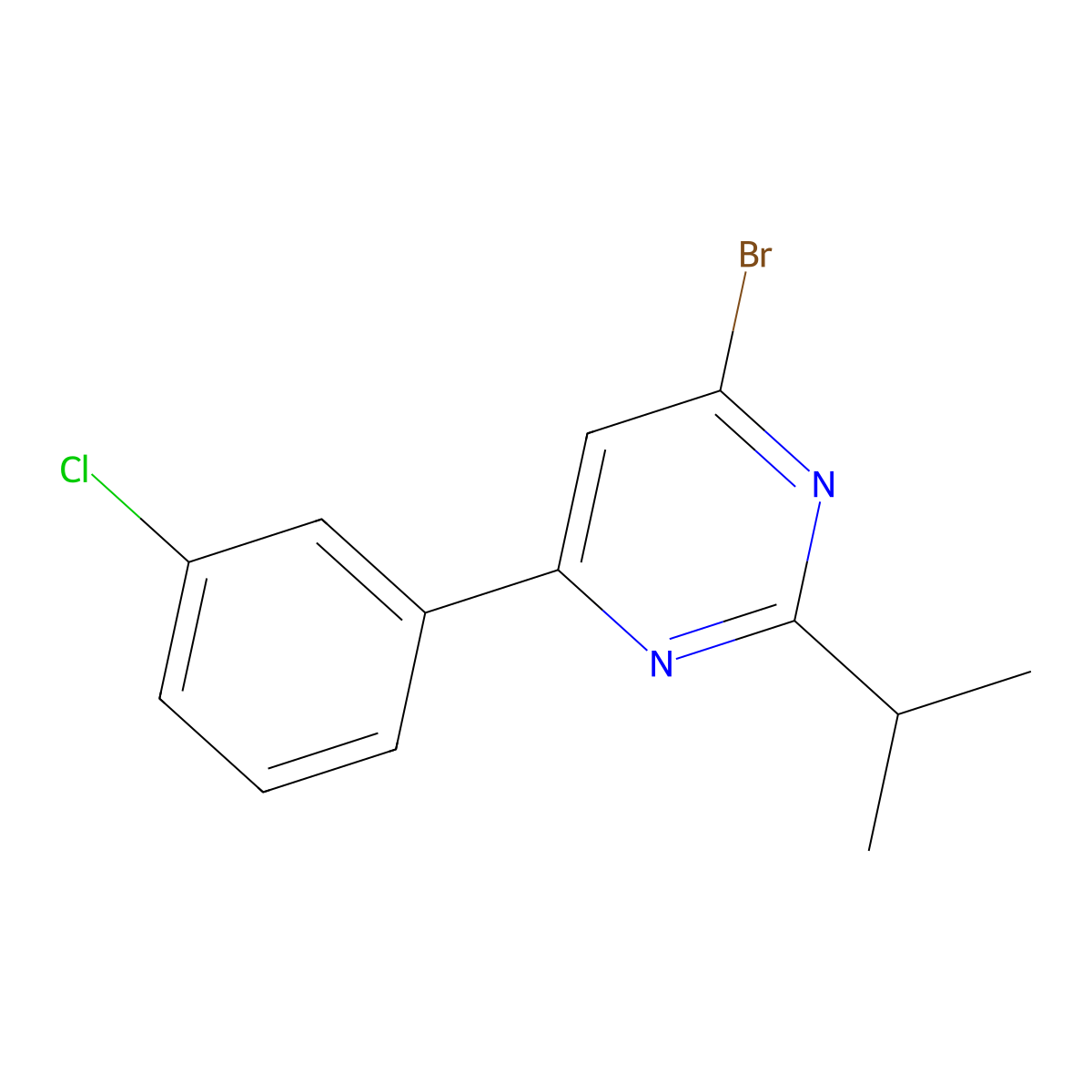 4-Bromo-6-(3-chlorophenyl)-2-(iso-propyl)pyrimidine molecular structure, CAS 1412958-10-1