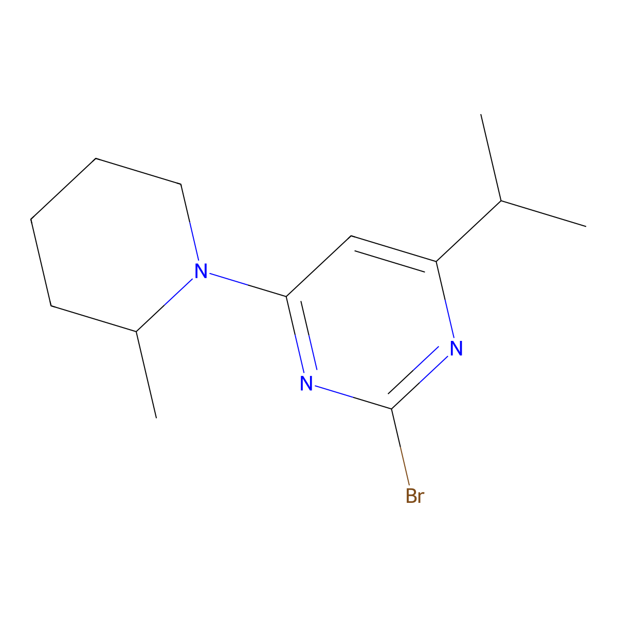 2-Bromo-4-(2-methylpiperidin-1-yl)-6-(iso-propyl)pyrimidine molecular structure, CAS 1412958-12-3
