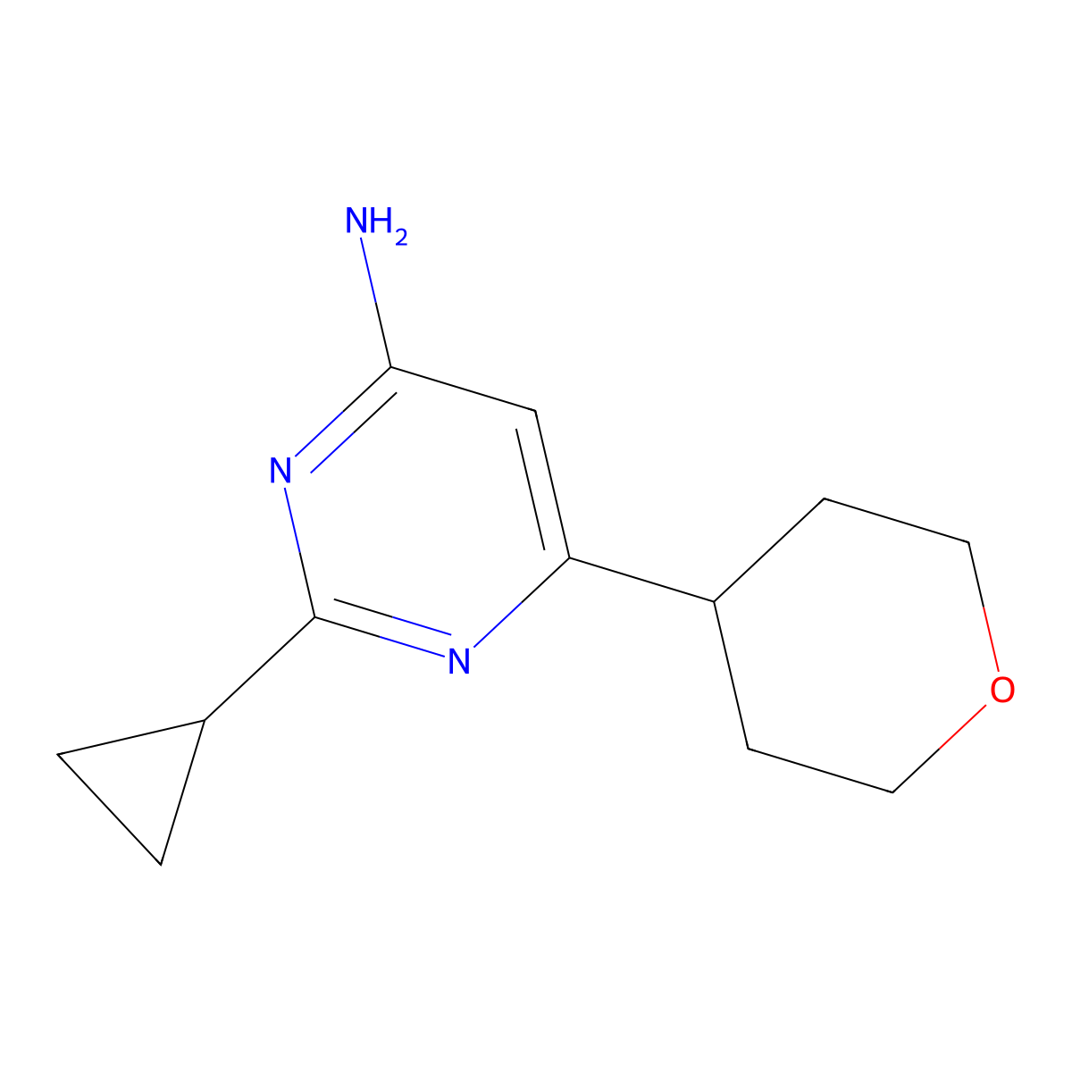 2-Cyclopropyl-6-(oxan-4-yl)pyrimidin-4-amine molecular structure, CAS 1412958-21-4