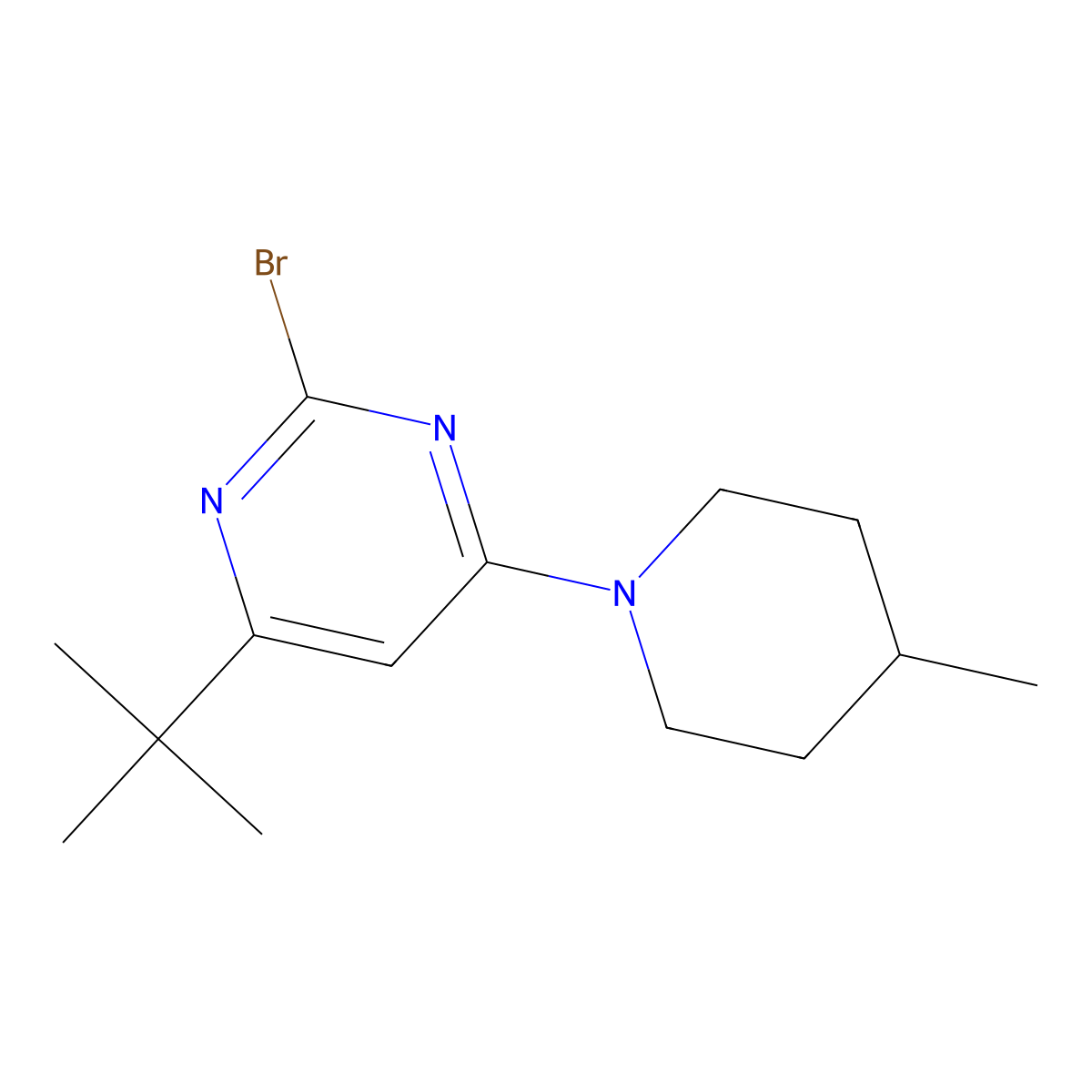 2-Bromo-4-(4-methylpiperidin-1-yl)-6-(tert-butyl)pyrimidine molecular structure, CAS 1412958-36-1