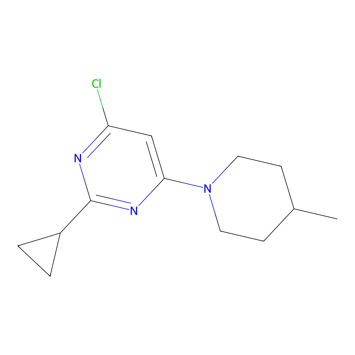 4-Chloro-2-cyclopropyl-6-(4-methylpiperidin-1-yl)pyrimidine molecular structure, CAS 1412958-37-2