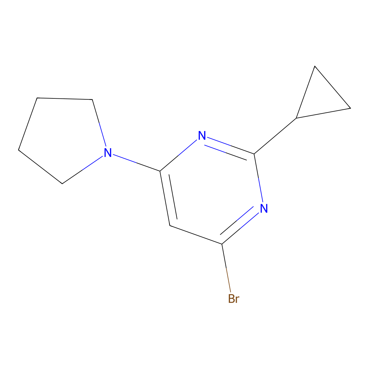4-Bromo-2-cyclopropyl-6-(pyrrolidino)pyrimidine molecular structure, CAS 1412958-43-0