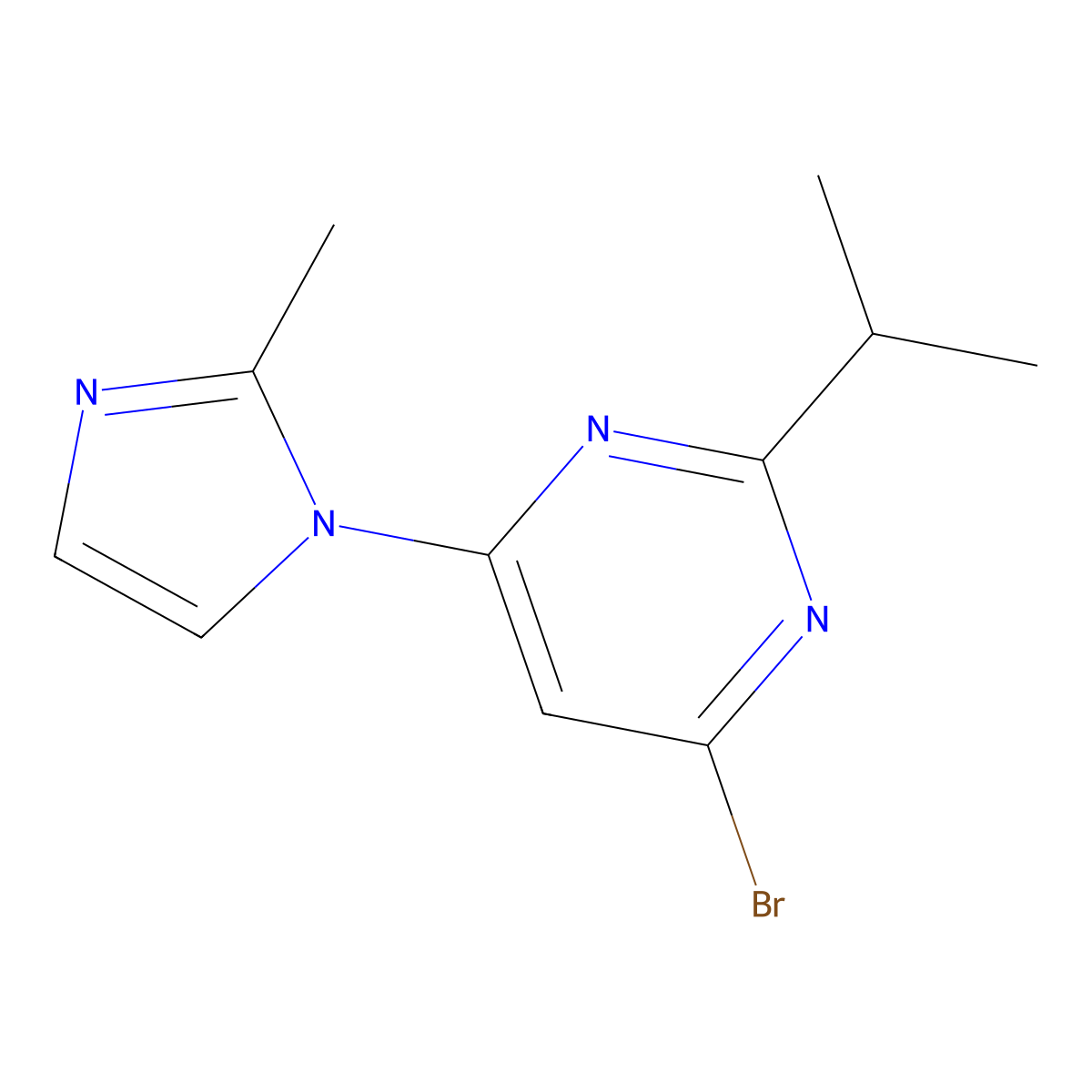 4-Bromo-2-(iso-propyl)-6-(1H-2-methylimidazol-1-yl)pyrimidine molecular structure, CAS 1412958-53-2