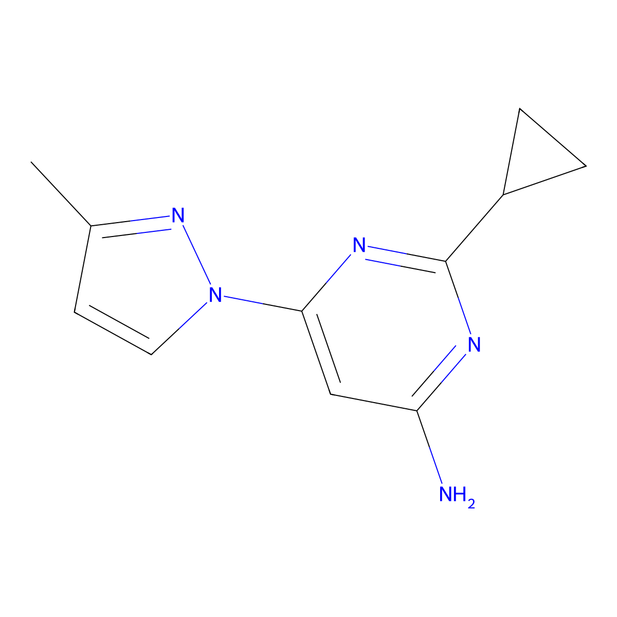 4-Amino-2-cyclopropyl-6-(3-methyl-1H-pyrazol-1-yl)pyrimidine molecular structure, CAS 1412958-54-3