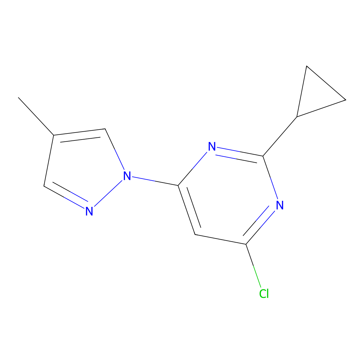 4-Chloro-2-cyclopropyl-6-(4-methyl-1H-pyrazol-1-yl)pyrimidine molecular structure, CAS 1412958-57-6