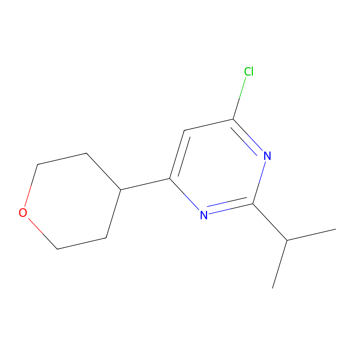 4-Chloro-2-(iso-propyl)-6-(4-tetrahydropyranyl)pyrimidine molecular structure, CAS 1412958-61-2
