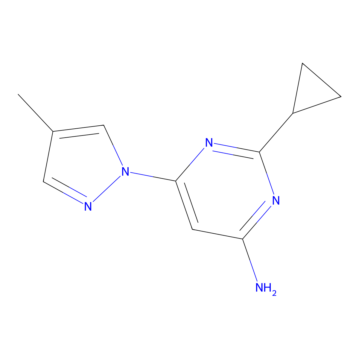 4-Amino-2-cyclopropyl-6-(4-methyl-1H-pyrazol-1-yl)pyrimidine molecular structure, CAS 1412958-62-3