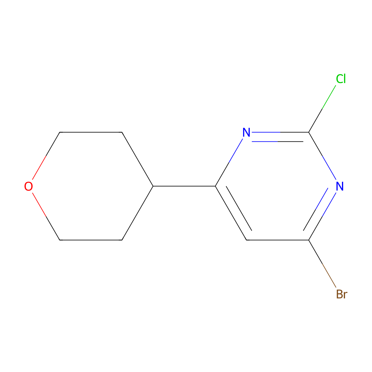 4-Bromo-2-chloro-6-(tetrahydro-2H-pyran-4-YL)pyrimidine molecular structure, CAS 1412958-84-9