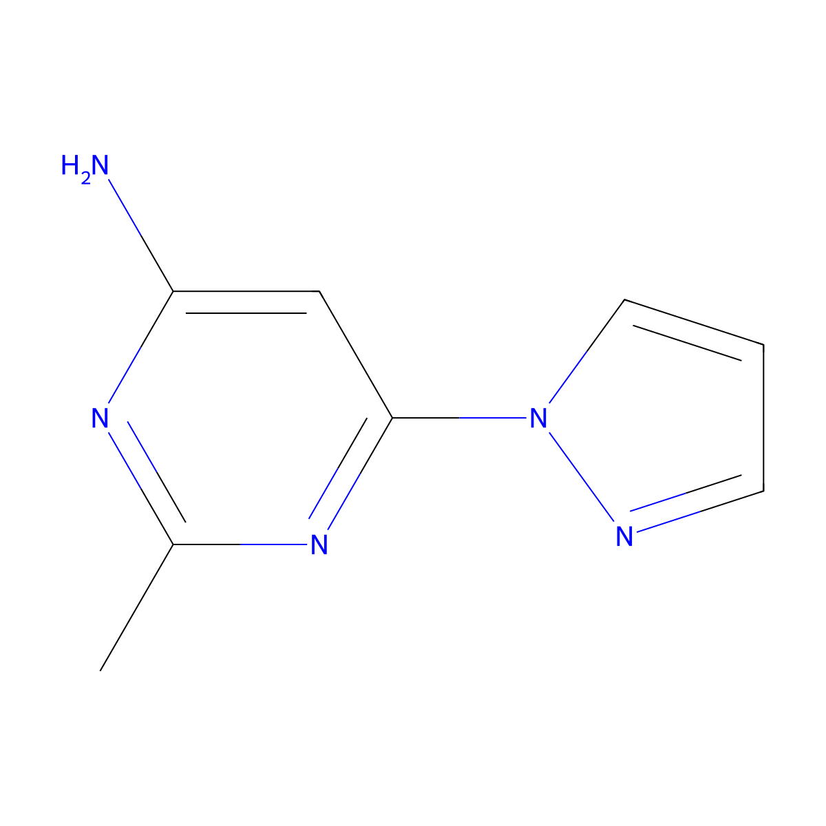 4-amino-2-methyl-6-(1H-pyrozol-1-yl)pyrimidine molecular structure, CAS 1412958-87-2