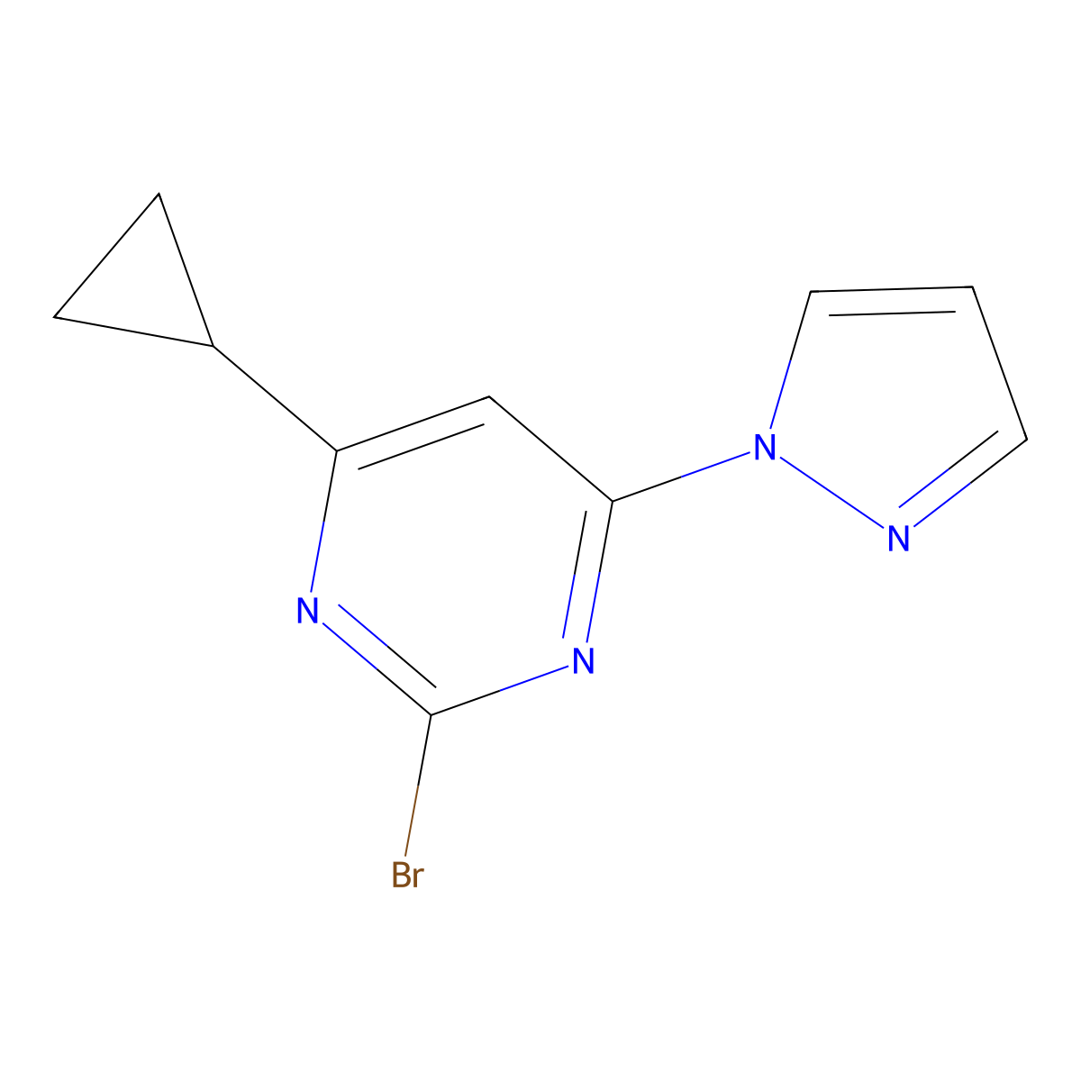 2-bromo-4-(1H-pyrozol-1-yl)-6-cyclopropylpyrimidine molecular structure, CAS 1412958-88-3