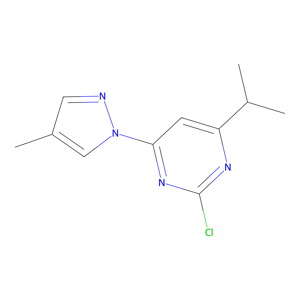2-Chloro-4-(1H-4-methylpyrozol-1-yl)-6-(iso-propyl)pyrimidine molecular structure, CAS 1412958-91-8