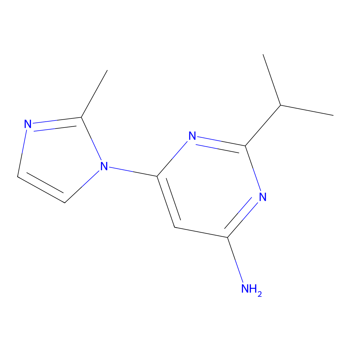 4-Amino-2-(iso-propyl)-6-(1H-2-methylimidazol-1-yl)pyrimidine molecular structure, CAS 1412958-96-3