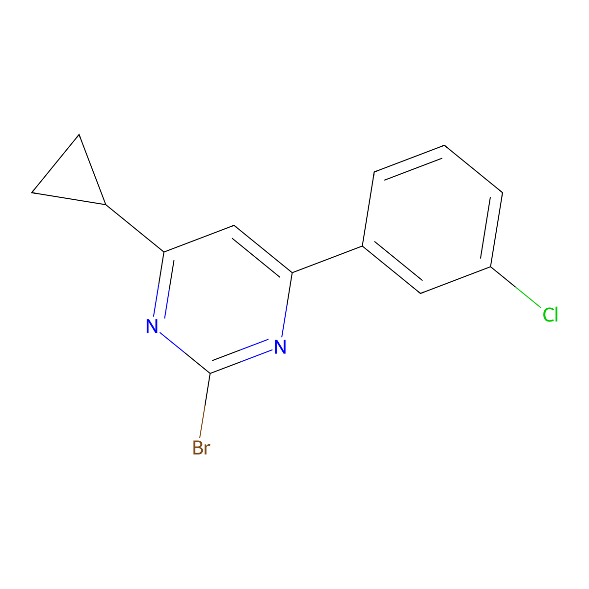 2-Bromo-4-(3-chlorophenyl)-6-cyclopropylpyrimidine molecular structure, CAS 1412958-98-5