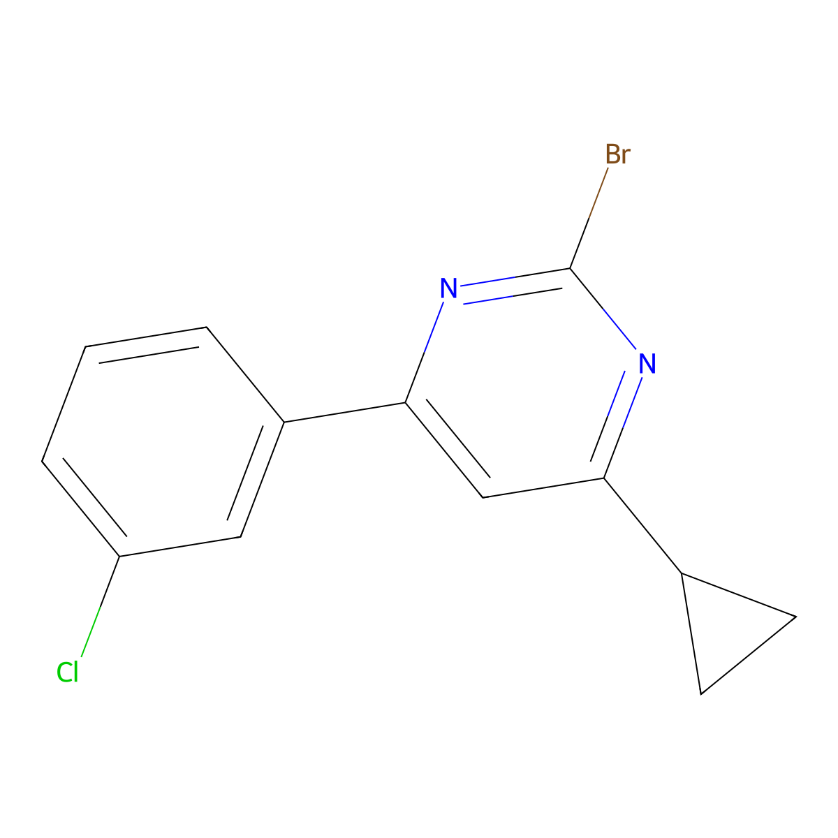 2-Bromo-4-(3-chlorophenyl)-6-cyclopropylpyrimidine molecular structure, CAS 1412958-98-5