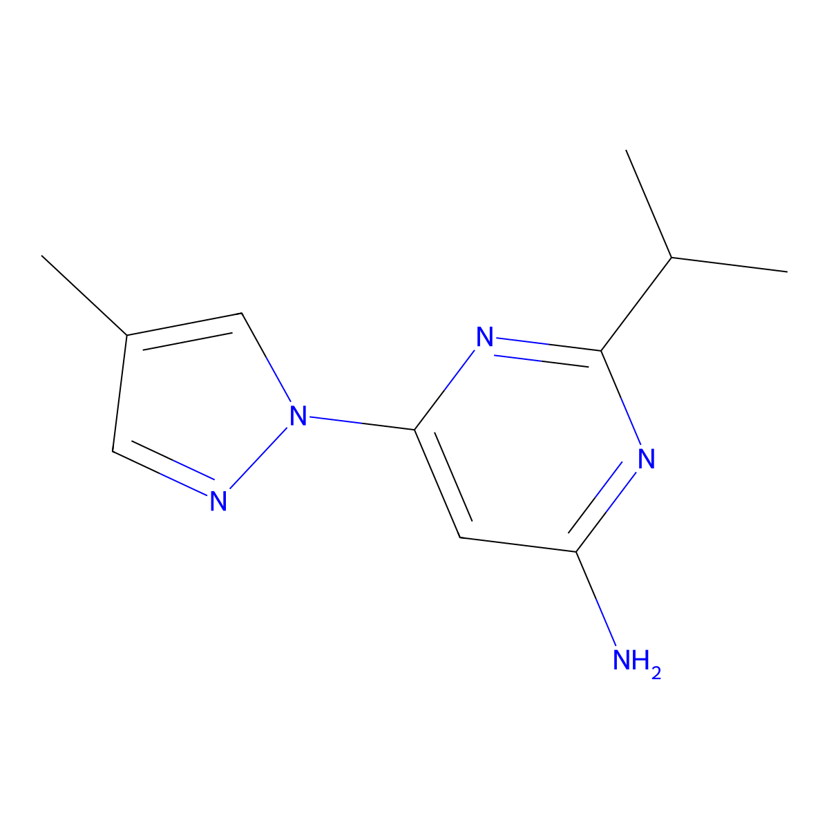4-Amino-2-(iso-propyl)-6-(1H-4-methylpyrozol-1-yl)pyrimidine molecular structure, CAS 1412959-12-6