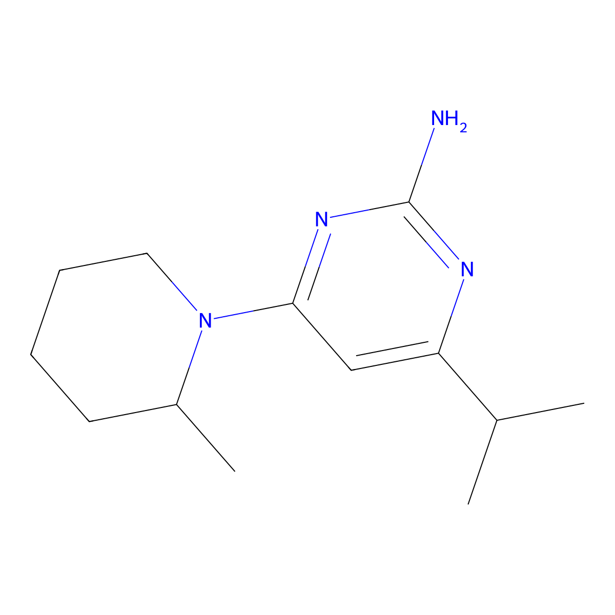 2-Amino-4-(2-methylpiperidin-1-yl)-6-(iso-propyl)pyrimidine molecular structure, CAS 1412959-18-2