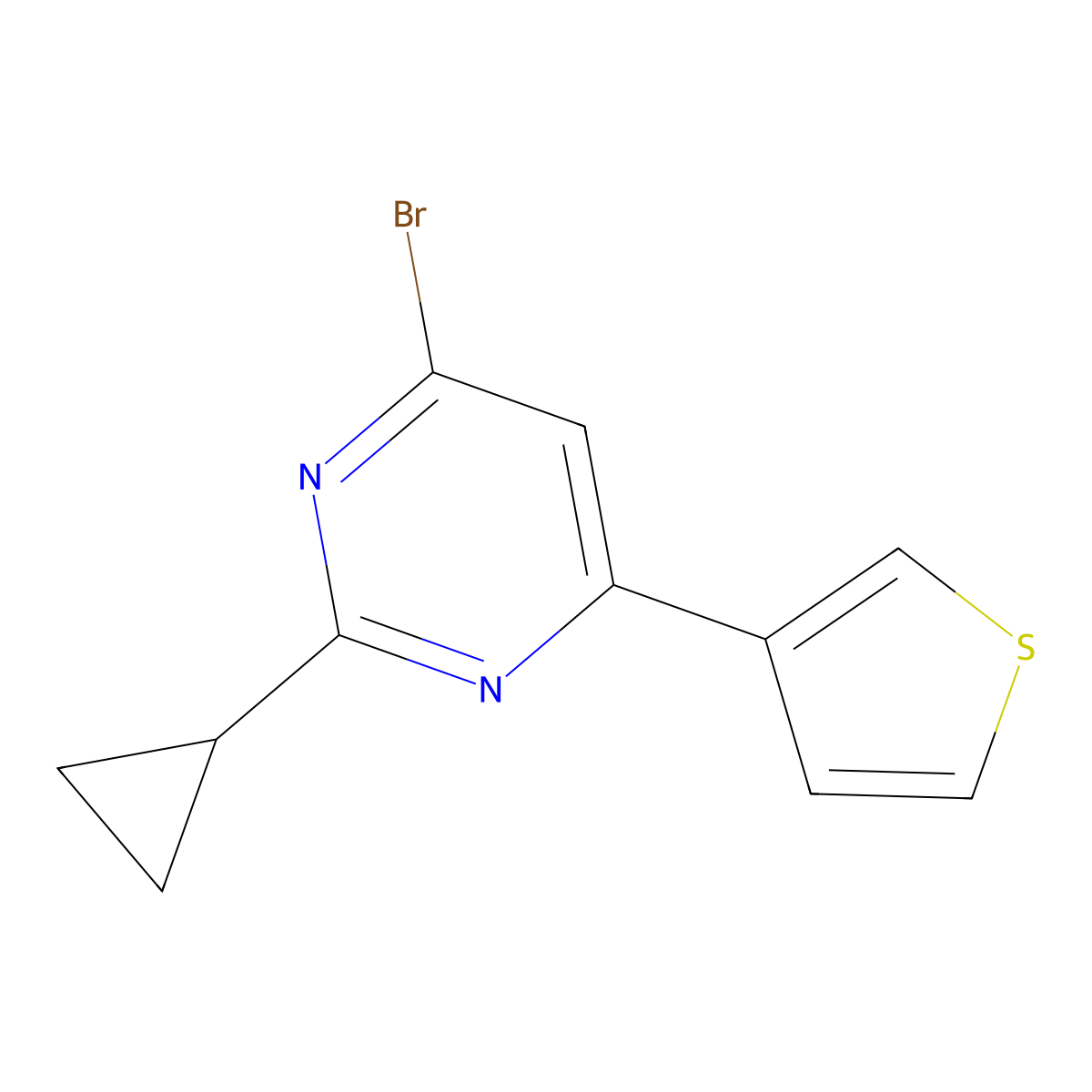 4-Bromo-2-cyclopropyl-6-(3-thienyl)pyrimidine molecular structure, CAS 1412959-30-8