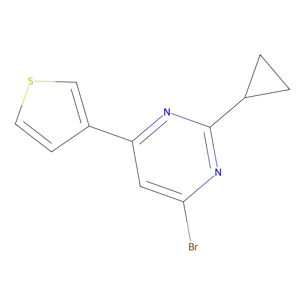 4-Bromo-2-cyclopropyl-6-(3-thienyl)pyrimidine molecular structure, CAS 1412959-30-8