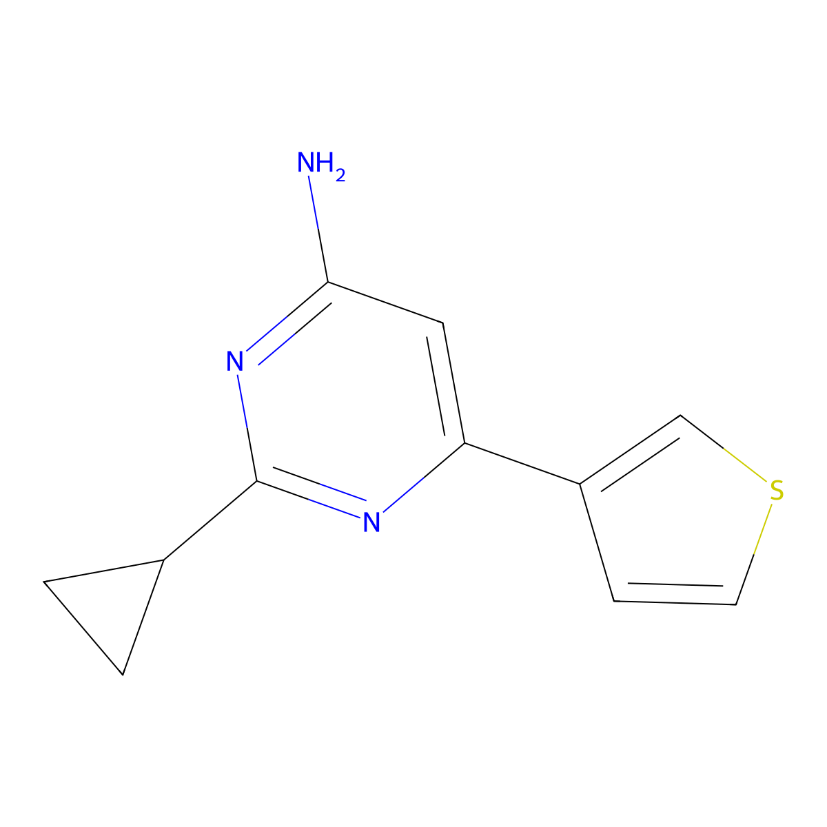 2-Cyclopropyl-6-(thiophen-3-yl)pyrimidin-4-amine molecular structure, CAS 1412959-56-8