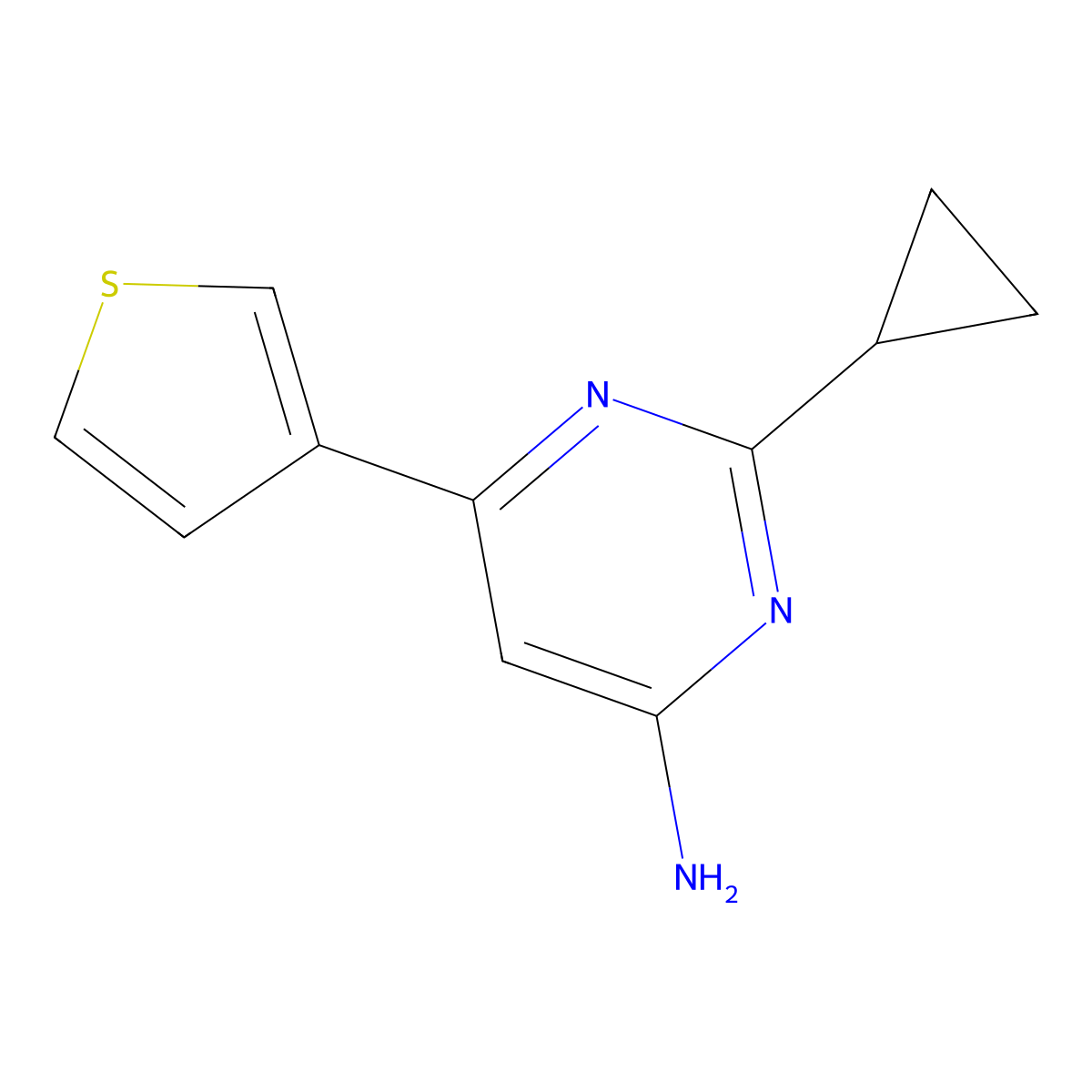 2-Cyclopropyl-6-(thiophen-3-yl)pyrimidin-4-amine molecular structure, CAS 1412959-56-8