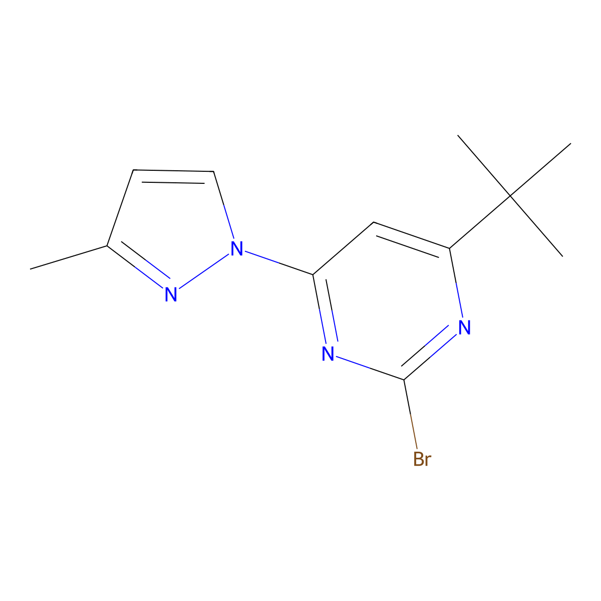 2-bromo-4-(1H-3-methylpyrozol-1-yl)-6-(tert-butyl)pyrimidine molecular structure, CAS 1412959-72-8