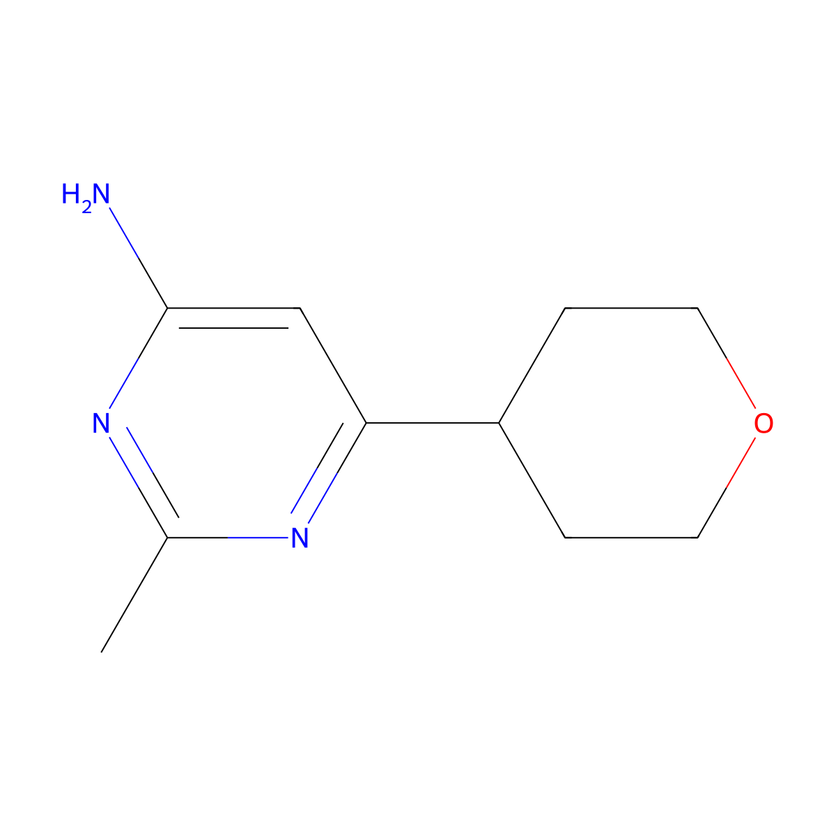 2-Methyl-6-(oxan-4-yl)pyrimidin-4-amine molecular structure, CAS 1412959-78-4