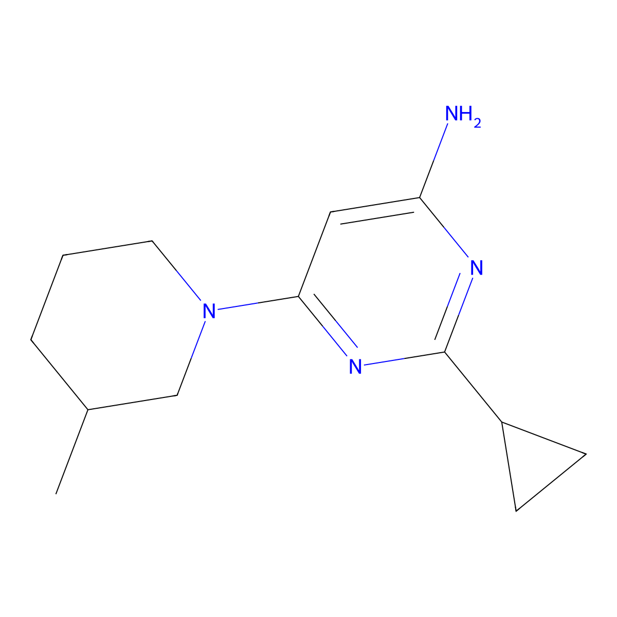 2-Cyclopropyl-6-(3-methylpiperidin-1-yl)pyrimidin-4-amine molecular structure, CAS 1412959-84-2