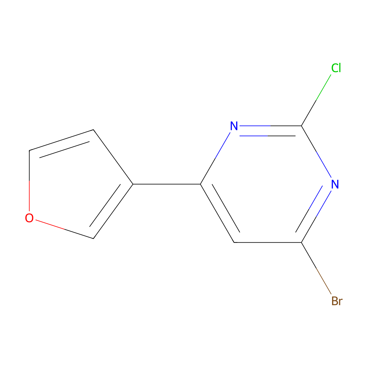 2-Chloro-4-bromo-6-(3-furyl)pyrimidine molecular structure, CAS 1412959-89-7