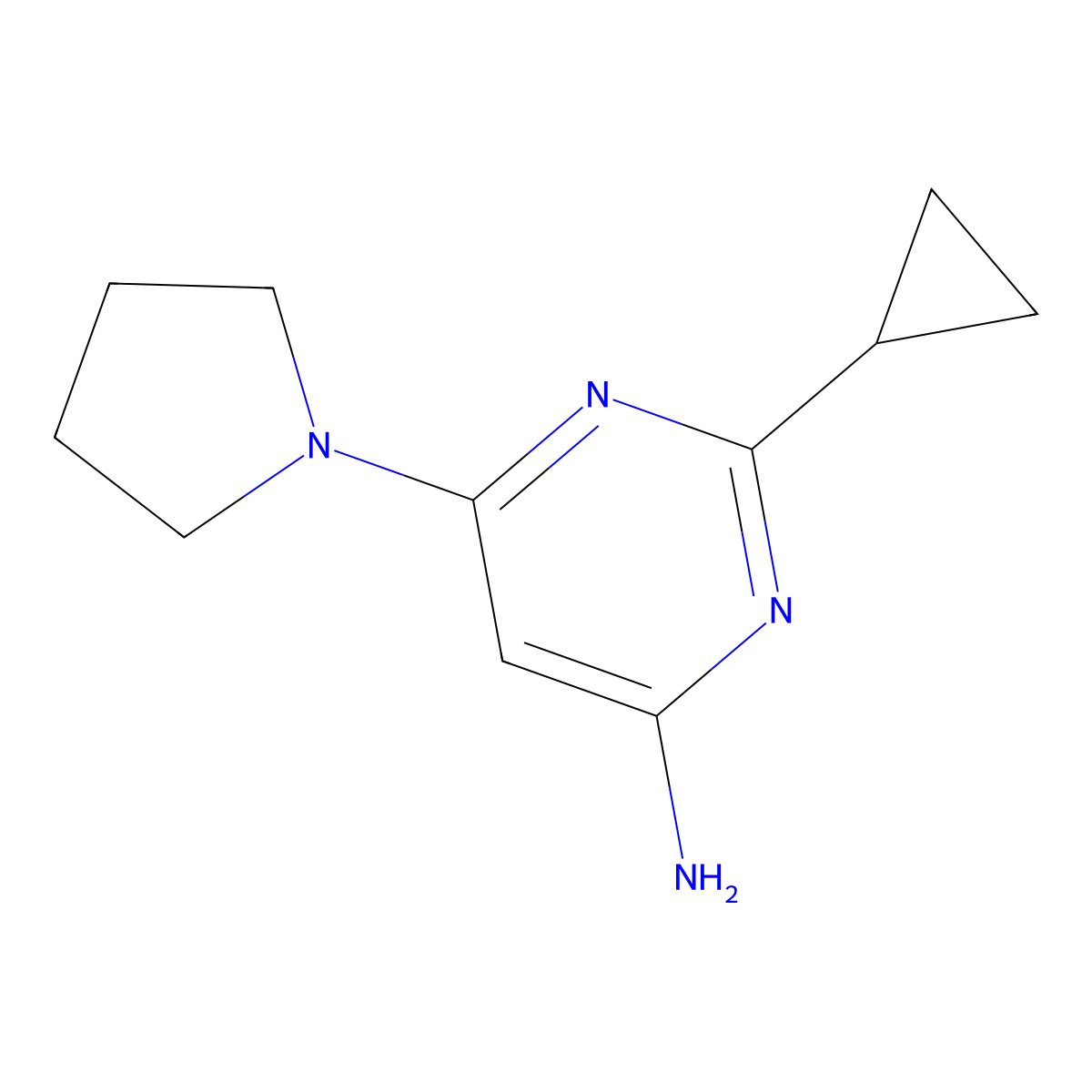 2-Cyclopropyl-6-(pyrrolidin-1-yl)pyrimidin-4-amine molecular structure, CAS 1412959-90-0