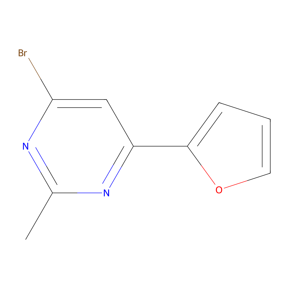 4-Bromo-6-(2-furyl)-2-methylpyrimidine molecular structure, CAS 1412960-04-3