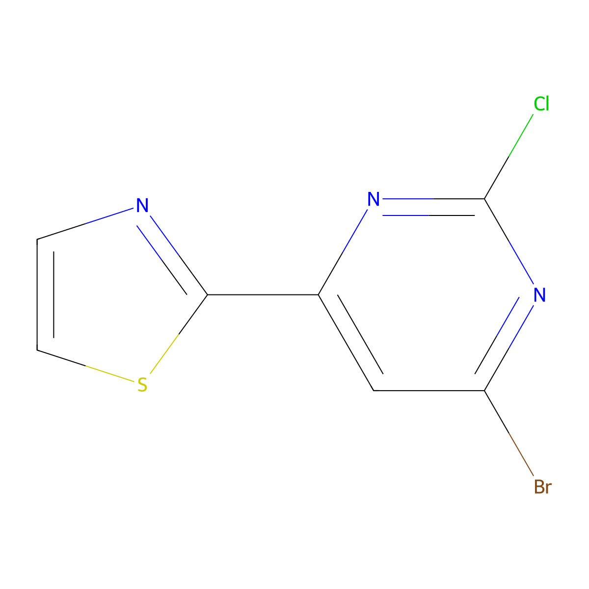 2-Chloro-4-bromo-6-(thiazol-2-yl)pyrimidine molecular structure, CAS 1412960-06-5