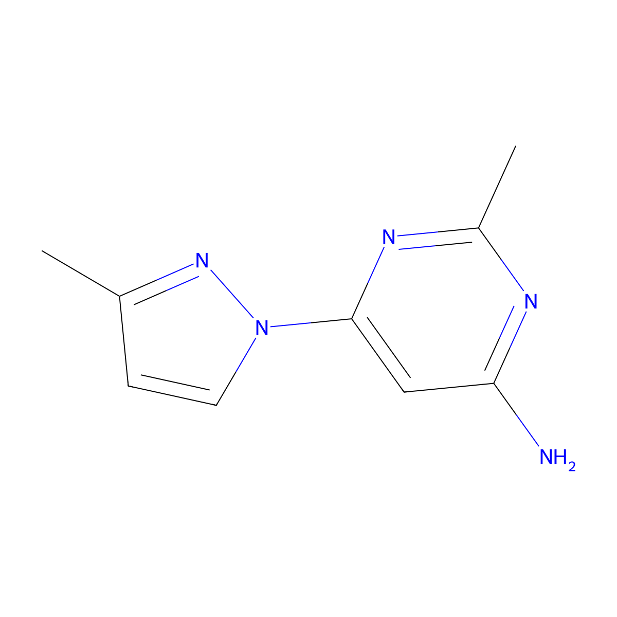 4-amino-2-methyl-6-(1H-3-methylpyrozol-1-yl)pyrimidine molecular structure, CAS 1412960-13-4