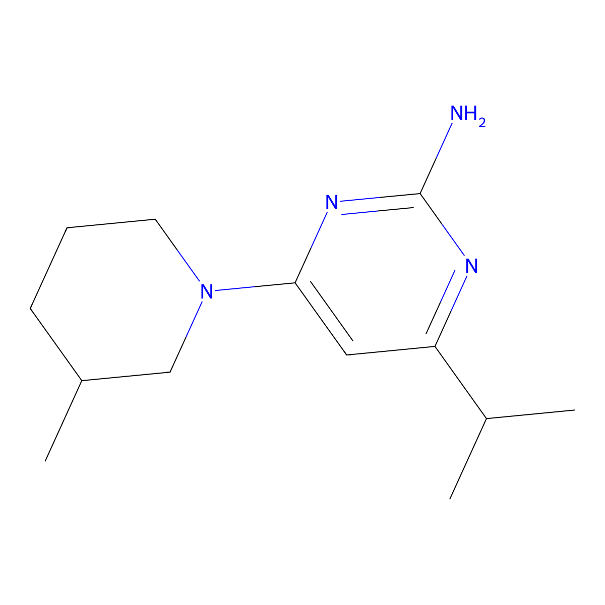 2-Amino-4-(3-methylpiperidin-1-yl)-6-(iso-propyl)pyrimidine molecular structure, CAS 1412960-25-8